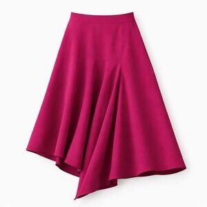 Balenciaga Womens Fuchsia Pink Virgin Wool Asymmetric Midi Skirt IT 42 US 6-8